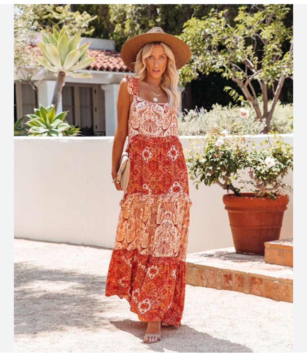 Johnny Becca Boho Sleeveless Maxi Dress Orange Size XS